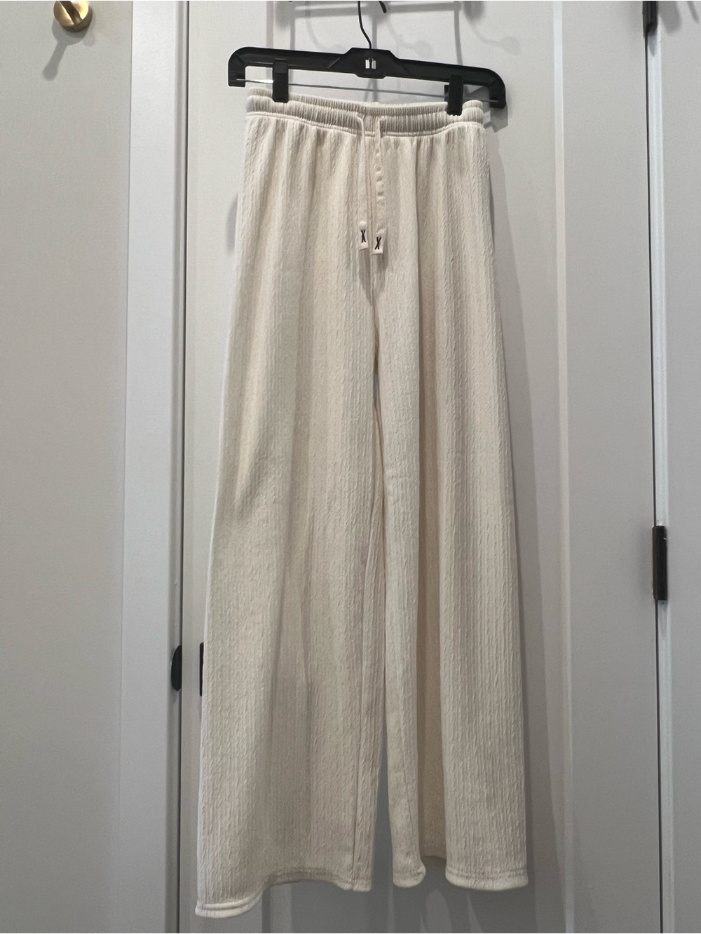 Cream Wide Leg Knit Lounge Pants